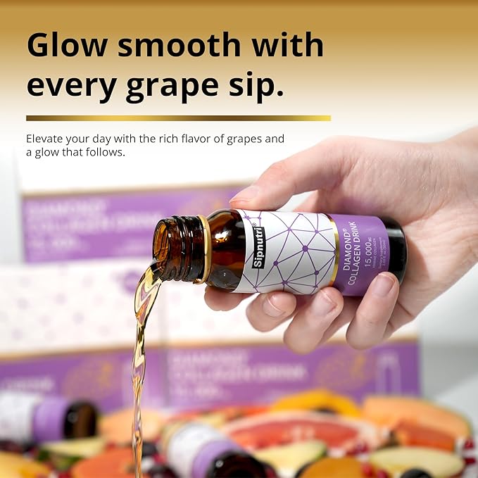 Diamond Collagen Drink 15000mg Marine Collagen Peptides Liquid Shots Best Served Chilled to Minimize Fish Taste Supports Skin Hair &amp Nail Health -1.69 fl oz x10