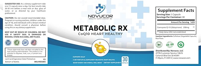 CoQ10 Ubiquinone Supplement 30 Capsules Energy and Cellular Health Support