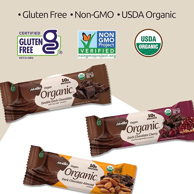 Nugo Organic Dark Chocolate Almond 10g Vegan Protein Gluten Free 24 count