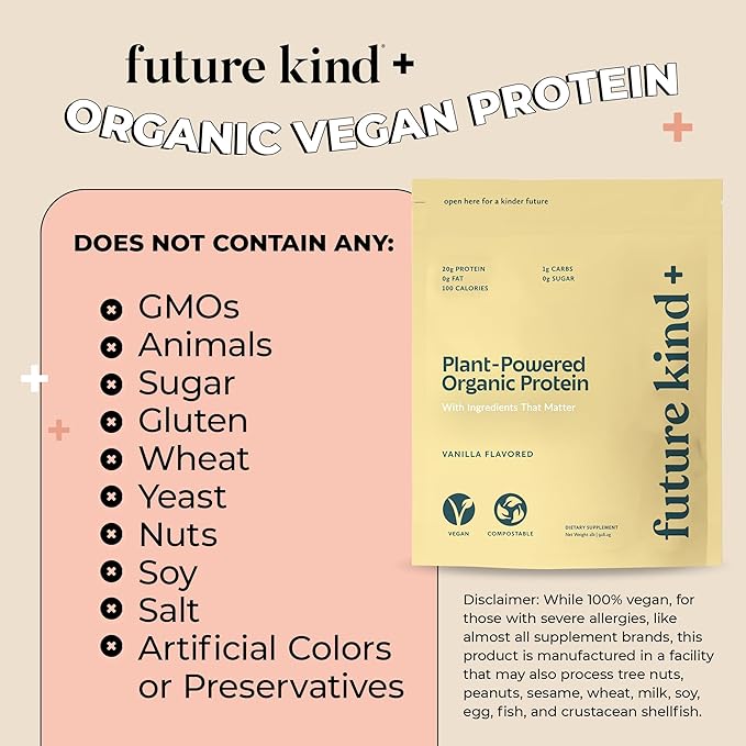 Future Kind Vegan Protein Powder Vanilla Pea Plant Protein for Lean Muscle with Iron &amp Fiber Whey-Free Sugar-Free Soy-Free Non-Dairy (34 Servings)
