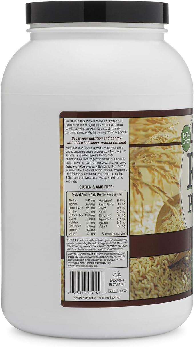 NutriBiotic – Chocolate Rice Protein 3 Lb (1.36kg) | Low Carb Vegetarian &amp Keto-Friendly Raw Protein Powder | Grown &amp Processed Without Chemicals GMOs or Gluten | Easy to Digest &amp Nutri