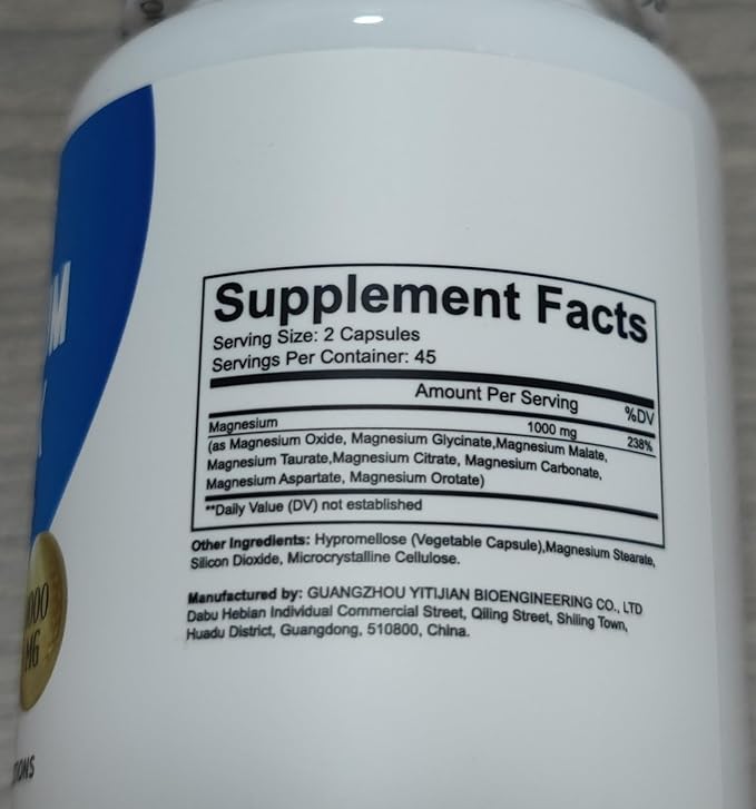 2PCSLumine Organics Magnesium Complex Supplement 1000mg - Advanced 8-in-1 Magnesium Blend - Glycinate Citrate Malate Taurate etc.– High Absorption Formula – Non-GMO 90 Capsules (2)
