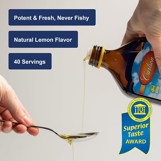 Carlson - The Very Finest Fish Oil 1600 mg Omega-3s Liquid Fish Oil Supplement Norwegian Fish Oil Wild-Caught Sustainably Sourced Fish Oil Liquid Lemon 200ml 6.7 Fl Oz