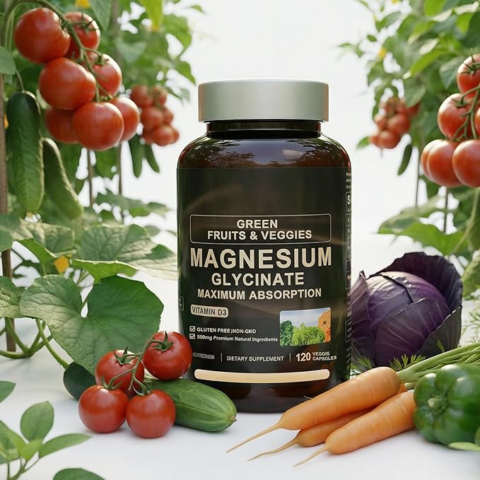 Magnesium Glycinate 500mg with Vitamin D3 | High Absorption Gentle on Stomach | Supports Muscle &amp Bone Function | 120 Vegan Capsules
