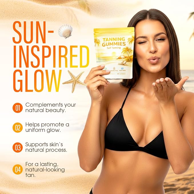 Tanning Gummies with Vitamin C &amp E Astaxanthin Beta Carotene for Natural Looking Glow Bronzing Non-GMO Vegan &amp Sugar Free - 60 Count (MangoS)