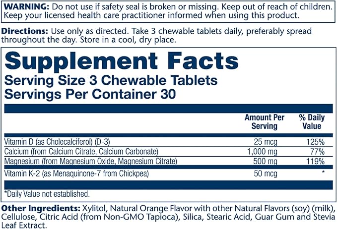 Solaray Cal-Mag Citrate Plus D-3 &amp K-2 Orange Chewables | 90 Count