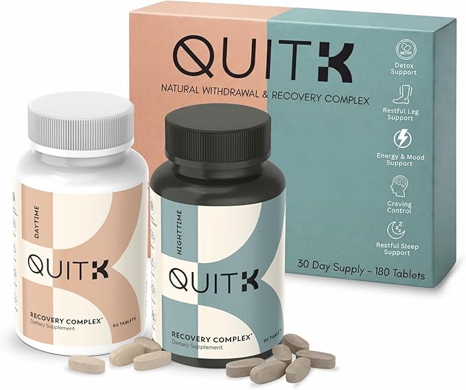Withdrawal and Detox Support – QuitK Recovery Complex – Sleep Energy Stress Mood &amp Craving Support – Daily Supplement - Magnesium Glycinate Ashwagandha GABA L-Theanine Agmatine &amp More