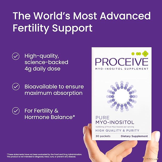 Proceive Myo Inositol Supplement for Women 4000mg High Strength Myo Inositol for Reproductive Wellness and Pre Conception Support Vegan Powder Drink Mix Gluten Free 30 Packets Unflavored