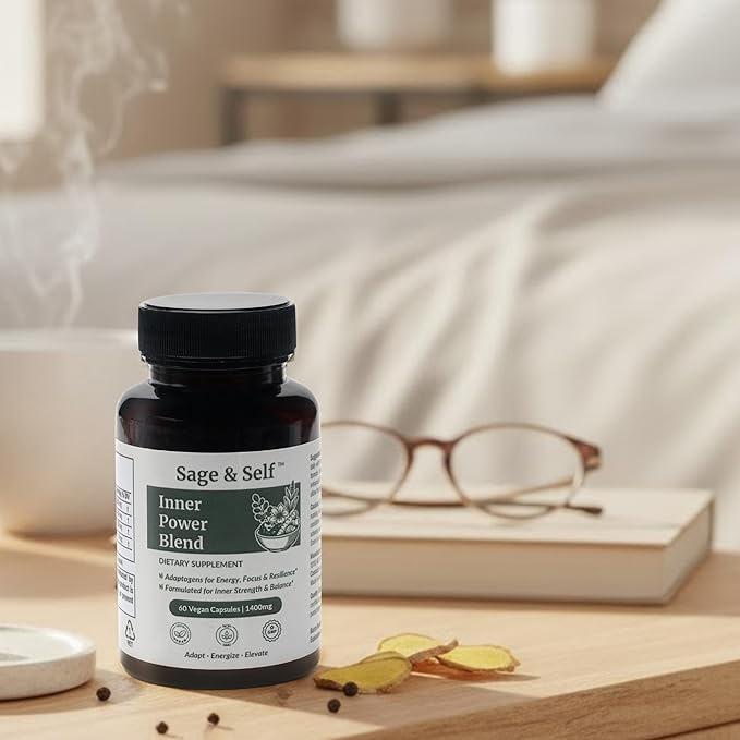 Sage &amp Self Inner Power Capsules – Adaptogen Blend with Ashwagandha Shilajit Rhodiola &amp Black Pepper – Supports Energy Resilience &amp Mental Clarity – 1400 mg per Serving – 60 Vegan Capsu