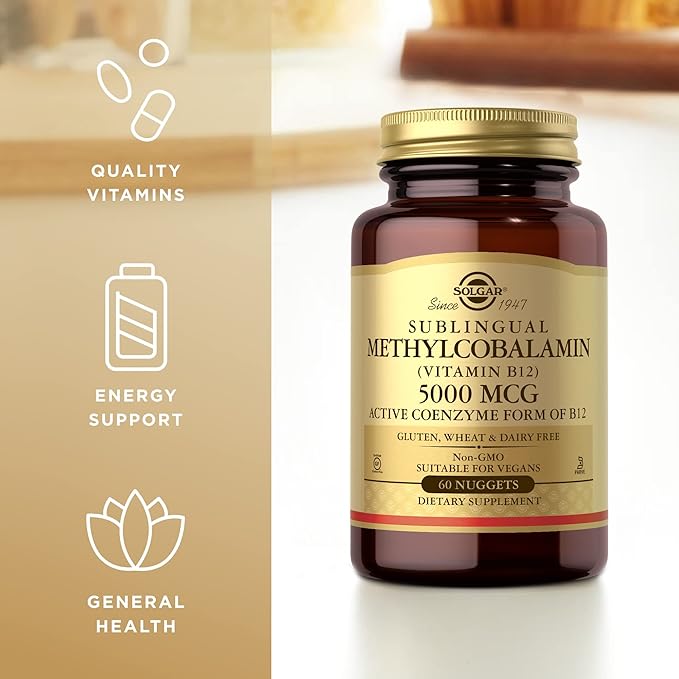 Solgar Methylcobalamin (Vitamin B12) 5000 mcg 60 Nuggets (Pack of 3) - Cherry Flavor - Supports Energy Metabolism - Body-Ready Active Form - Non-GMO Vegan Gluten Free - 180 Total Servings