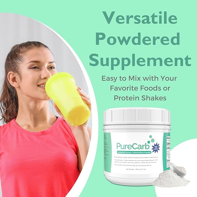 PureCarb Sustained Energy Carbohydrate Post &amp Pre Workout Supplement Powder Allergen-Free Energy Powder with Simple &amp Complex Carbohydrates and Low Glycemic Index 600g