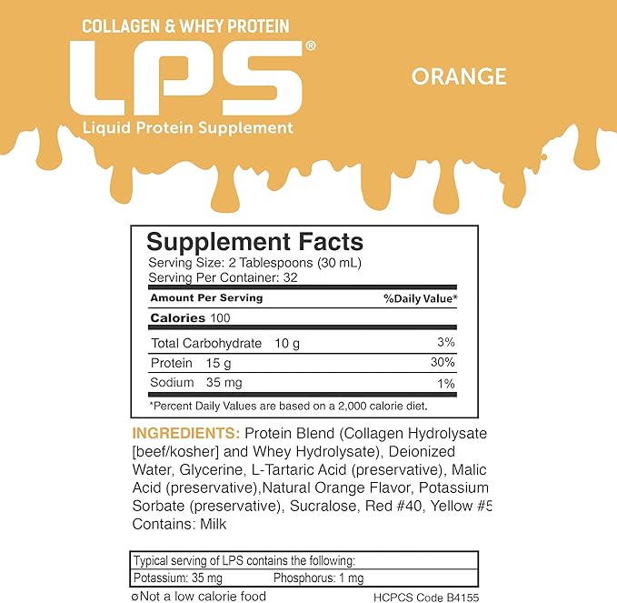 Nutritional Designs Liquid Collagen &amp Whey Protein Supplement - Sugar-Free Non-GMO Drink - Promotes Healthy Skin &amp Hair for Men &amp Women (Orange) Pack of 6