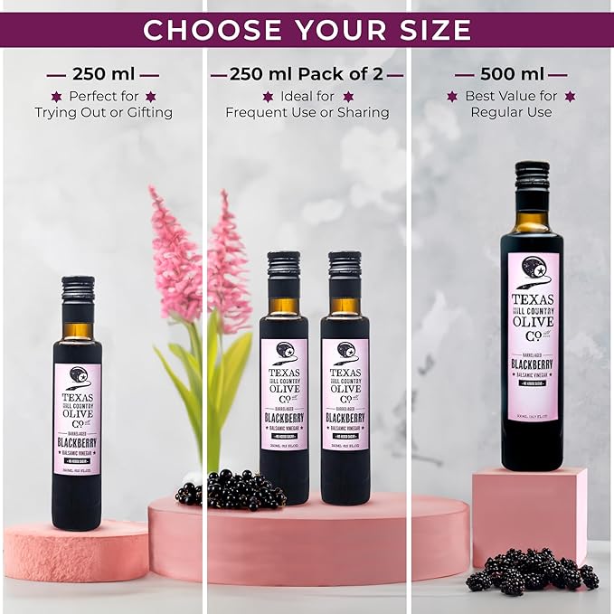 Raspberry Balsamic Vinegar - Gourmet Barrel Aged Infused Balsamic Vinegar - Great for Dressing Dipping Glazing - No Artificial Flavors or Added Sugar - Made in Texas (8.5 oz 2 Pack)