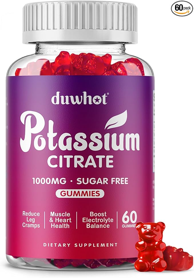 Potassium Citrate 1000mg Gummies Potassium Supplement for Adults Women &amp Men Support Leg Cramps &amp Muscle Health 60 Chewables