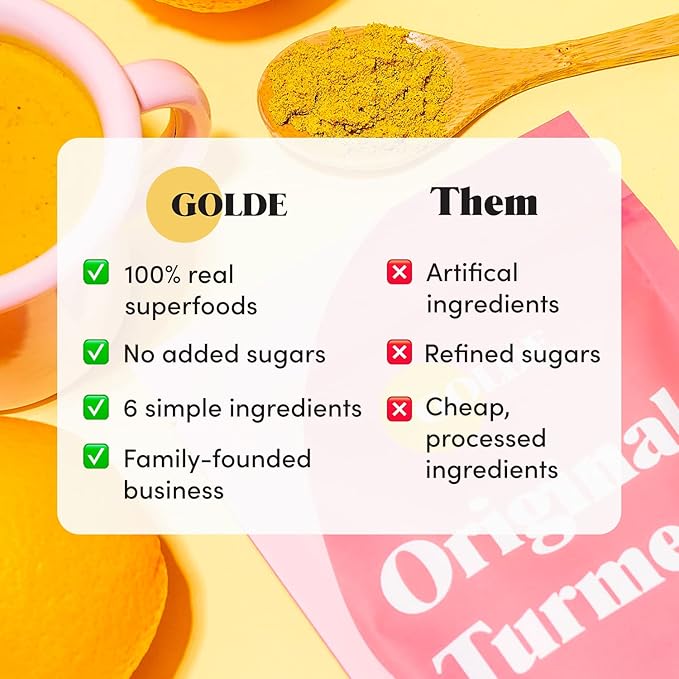 GOLDE - Superfood Latte Blend - Original Turmeric - Plant-Based w/Coconut &amp Ginger - Vegan Keto Sugar-Free - 30 Servings