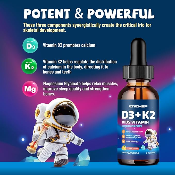 Magnesium Glycinate Liquid Drops for Kids Vitamin D3 K2 Drops for Kids