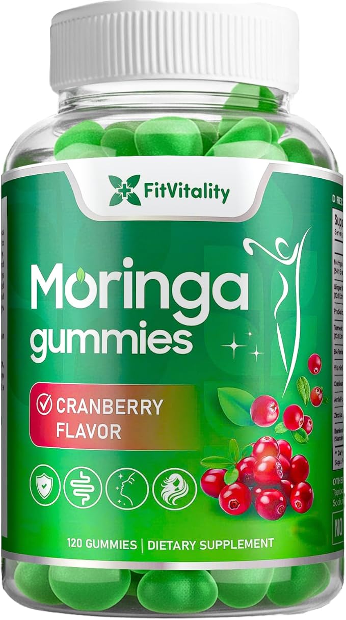 120 Moringa Gummies with Ginger Turmeric Cranberry Amla Fruit &amp Probiotics | Vegan Sugar-Free Gummies