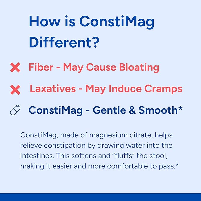 ConstiMag - Magnesium Citrate for Constipation Relief - 90 Capsules - Gentle &amp Smooth Stool Softening for Men &amp Woman - Best Magnesium for Constipation
