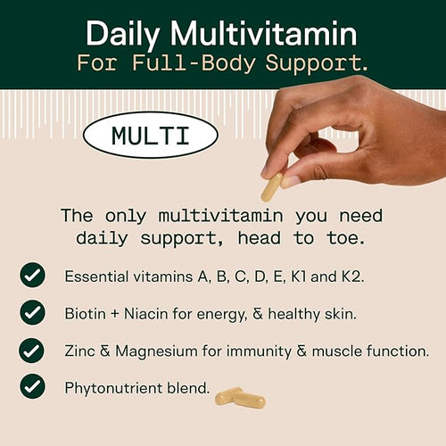 Adapt Naturals Multivitamin for Women &amp Men Bioavailable Easy-to-Absorb Multivitamin Daily Supplement with Biotin Niacin Vitamin A B C D E K1 Zinc Magnesium - Immune Support - 60 Day Sup