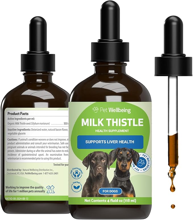 Pet Wellbeing Milk Thistle for Dogs - Organic Milk Thistle Supports Healthy Liver Function &amp Detoxification - NASC Certified &amp Vet-Formulated - 4 oz Liquid