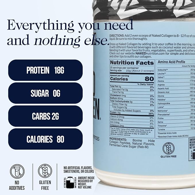NAKED Vanilla Collagen Peptides 19.4oz (25 Servings) Vanilla Collagen Coffee Creamer (40 Servings) – Grass-Fed Pasture-Raised Non-GMO Gluten-Free Dairy-Free