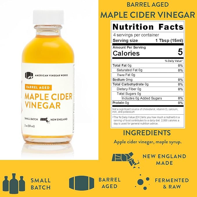 American Vinegar Works - Apple Cider Vinegar Sampler Pack - Includes Apple Cranberry Hot Wild Blueberry and Maple Cider Vinegars - Great for Gifts - 2oz Bottles - 5 Pack