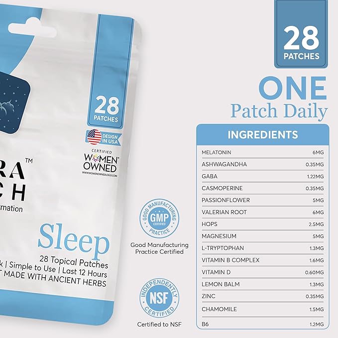 Zovira Sleep Patches for Adults — Extra Strength Melatonin &amp Magnesium Patch — Time-Release Sleep Aid Stickers — Non-Habit Forming Hypoallergenic — 28 Transdermal Patches for Deep Rest &amp Rela