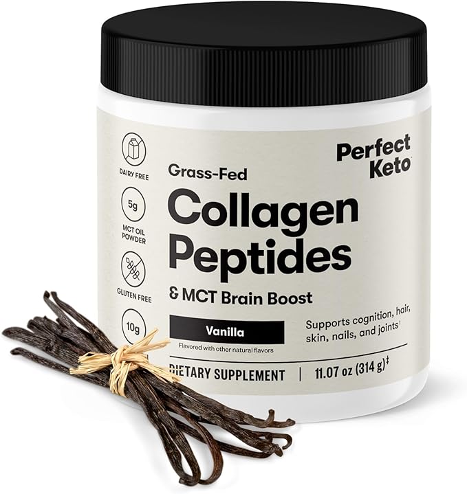 Perfect Keto Collagen Peptides Protein Powder with MCT Oil Grass Fed Hydrolyzed Collagen Type I &amp III Supplement Keto Coffee Creamer Vanilla