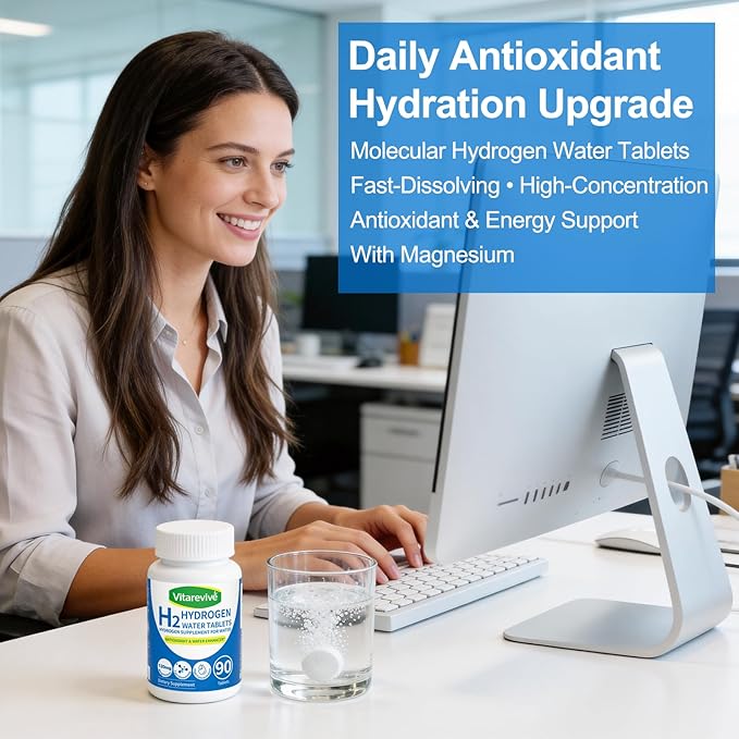Molecular Hydrogen Water Tablets for Drinking Water – H2 Molecular Hydrogen Fast DissolvingAntioxidant Water Enhancer Daily Wellness Support 90 Count
