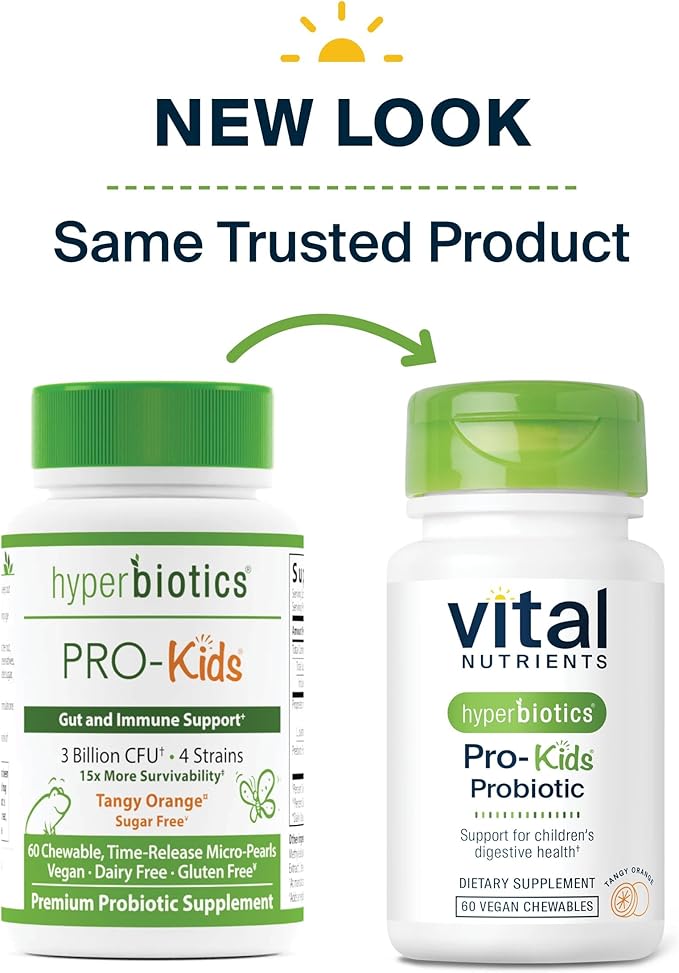 Hyperbiotics Vital Nutrients Pro Kids Probiotic | Allergen-Free Toddler Probiotics for Kids | Targeted Immune Gut and Digestive Health | Sugar-Free Orange Flavor | 60 Chewable Tablets
