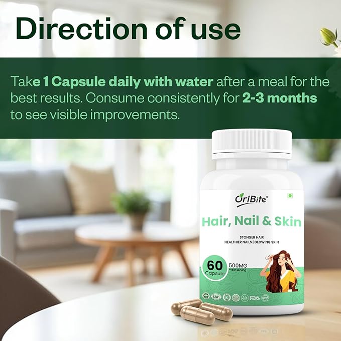 Hair Nail &amp Skin Supplement | Biotin Grape Seed Extract &amp Amla | Stronger Hair Healthier Nails &amp Glowing Skin | 500mg 60 Veg Capsules | Non-GMO Gluten Free