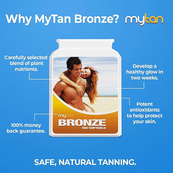 Bronze Tanning Pills | 100 Softgels | Sunless Tan Supplement | with Astaxanthin Lutein Lycopene and More | Over 7-Week Supply