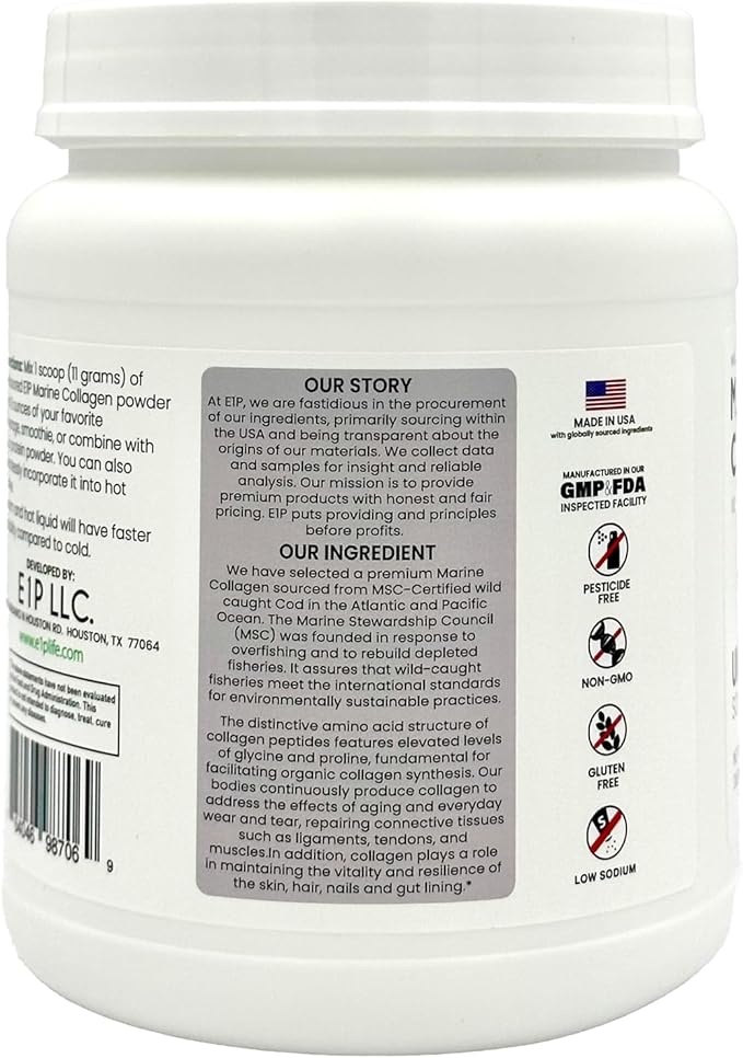 Wild Caught Marine Collagen Peptides Powder 440grams (40 Servings) Unflavored MSC-Certified Non-GMO Third-Party Lab Tested