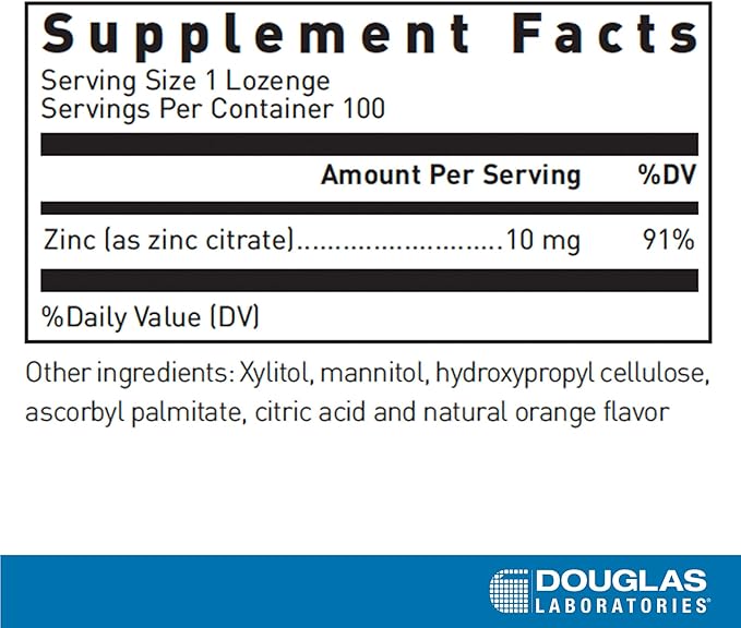 Douglas Laboratories Zinc Lozenges | Support for Immune Function* | 100 Lozenges | Natural Orange Flavor