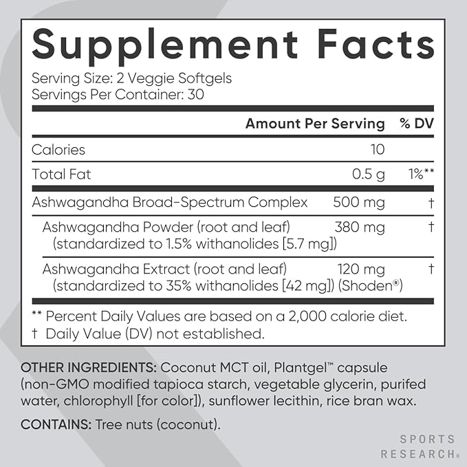 Sports Research Vitamin D3 K2 with Coconut Oil Ashwagandha Softgels with Coconut MCT Oil &amp Double Strength L-Theanine Supplement - Suntheanine Softgels for Focus Relaxation &amp Alertness