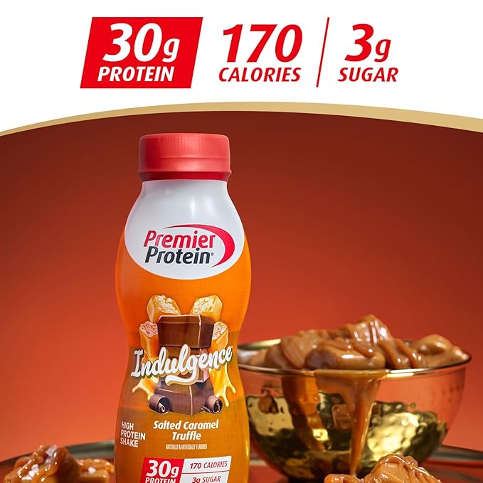 Premier Protein Shake INDULGENCE Salted Caramel Truffle 30g Protein 170 Calories 3g Sugar 11.5 fl oz 12 Pack (Packaging May Vary)