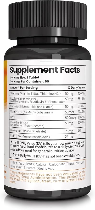 Losoki VB-200 - High-Potency Vitamin B Complex Tablets for Energy - 60 Tablets