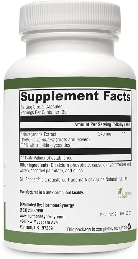 HormoneSynergy RetzlerRx® Ashwagandha with Shoden® - High-Potency Ashwagandha Extract with 35% Withanolides - Clinically Proven for Stress Relief Calm and Sleep Support - 120 mg 60 Capsules