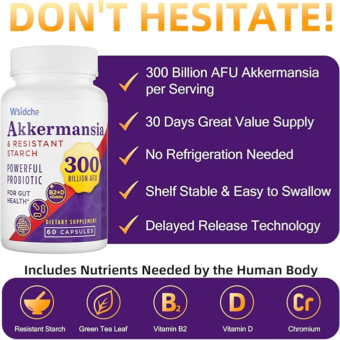 300 Billion AFU Akkermansia Probiotic | supplement for Women &amp Men Akkermansia Muciniphila for Akkermansia Digestive Gut Immune Enhances Gut Digestive Lining function Akka Superbiotics - 60