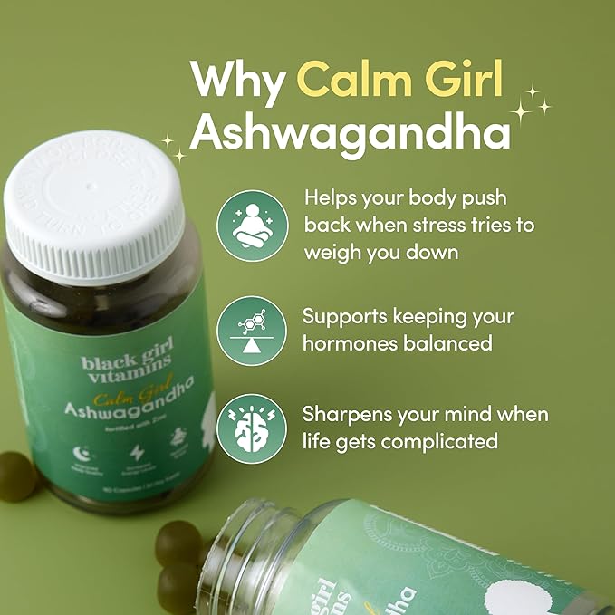 Black Girl Vitamins Calm Girl Ashwagandha + Zinc Gummies Stress Support Promotes Relaxation &amp Mental Clarity Supports Sleep &amp Immune Health – Doctor-Formulated Daily Vegan Supplement