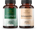 HERBAMAMA Broccoli Sprout and Ashwagandha Root Kit - Bundle of 1000 mg Broccoli Sprout &amp 1500 mg Ashwagandha Root Capsules - Vegan Non-GMO Sugar &amp Gelatin-Free - 2 Pack