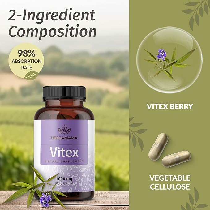 HERBAMAMA Vitex and Ashwagandha Kit - Bundle of 1000 mg Vitex Chasteberry Capsules &amp Ashwagandha Liquid Drops 2 fl oz - Vegan Non-GMO Sugar &amp Alcohol-Free - 2 Pack