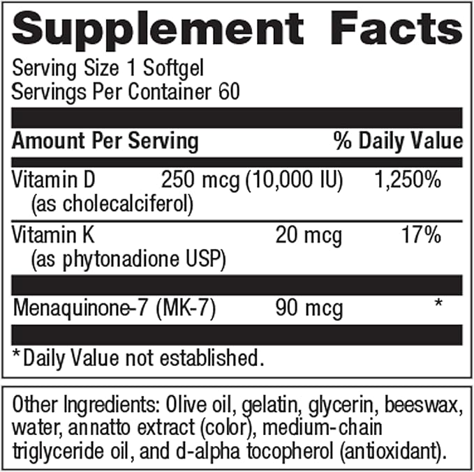 Metagenics Vitamin D3 10000 + K (60 Softgels) &amp UltraFlora Control Probiotic (30 Servings) - Supports Bone &amp Heart Health - Aids Healthy Body Composition