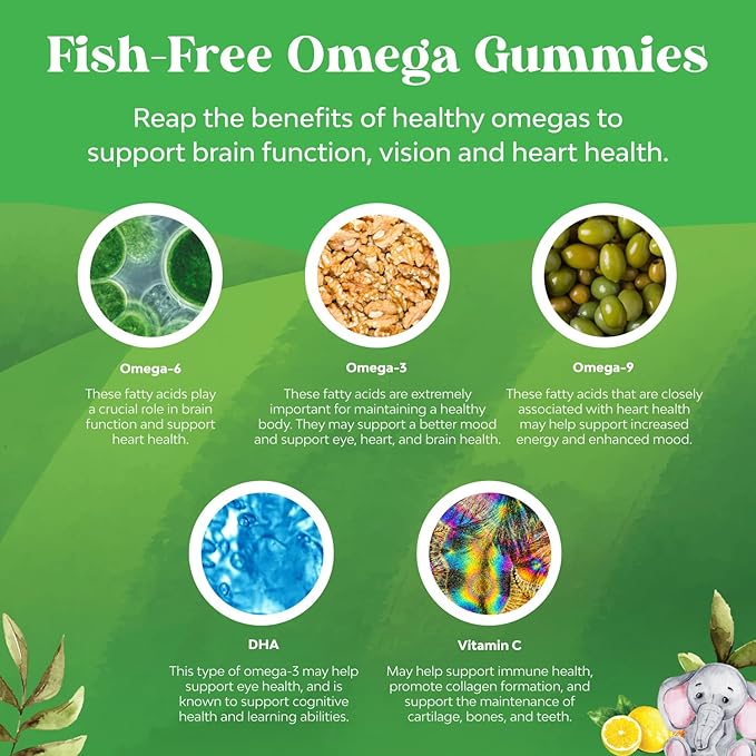 Bundle of Omega DHA Gummies for Kids - Fatty Acids Omega 3 6 9 with Vitamin C for Brain Immunity &amp Vision and Kids Magnesium Gummies - Mag Citrate for Nerve Health Muscles &amp Healthy Heart Sup