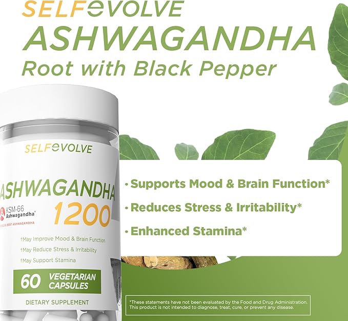 Stress Relief Ashwagandha KSM-66 Supports Occasional Stress Relief Dietary Supplement Capsules 1 Month Supply
