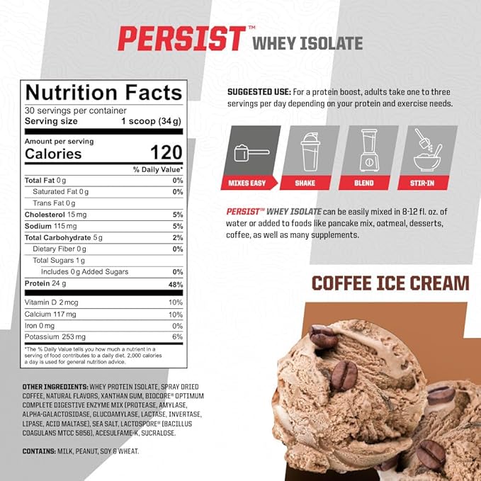 Undefined Nutrition Persist Whey Isolate by Brian Shaw - 24g Protein 30 Servings – Supports Recovery Strength &amp Performance - Gluten Free Fast Absorbing (2.18lbs Coffee Ice Cream)