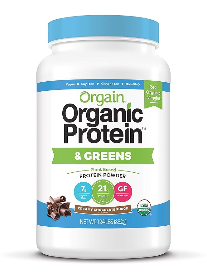 Orgain Organic Vegan Protein Powder + Greens Creamy Chocolate Fudge (1.94lb) and Organic Vegan Protein Powder Peanut Butter (2.03lb) Bundle