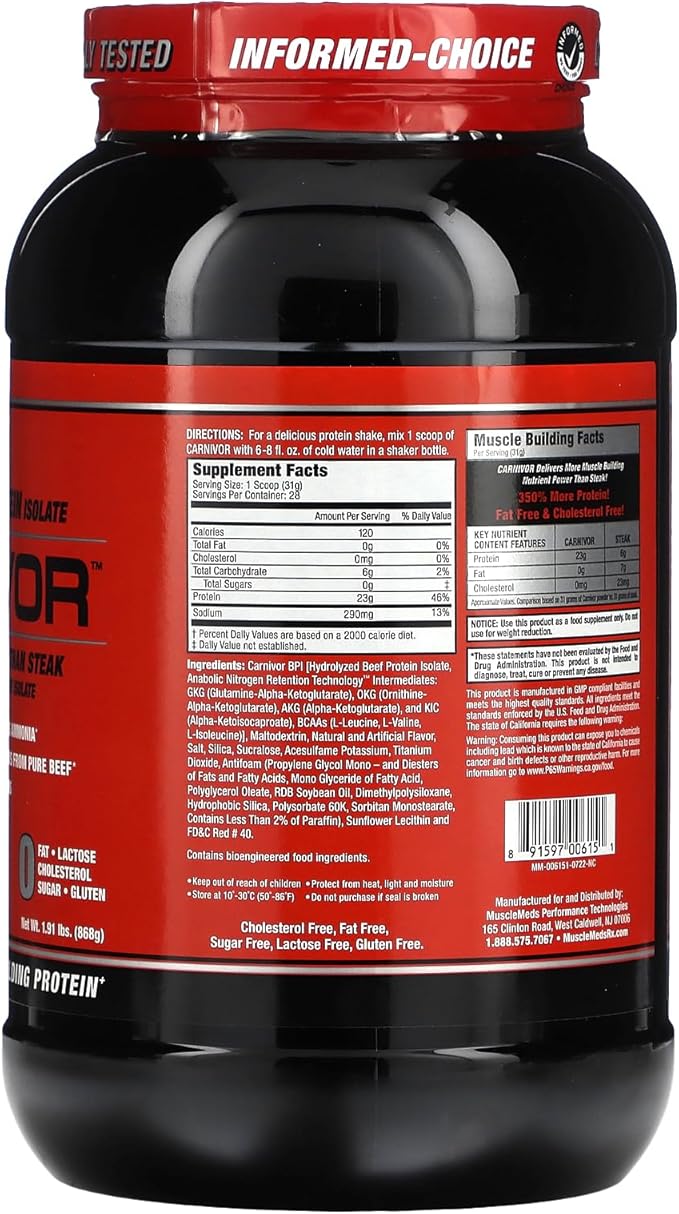 MuscleMeds CARNIVOR Beef Protein Isolate Powder Muscle Building Recovery Lactose Free Sugar Free Fat Free 23g Protein Fruity Cereal 28 Servings