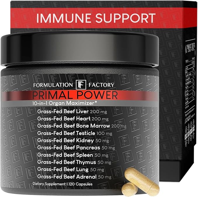 Formulation Factory Beef Liver Capsules - 10-in-1 Primal Powder Beef Organ Supplement for Men &amp Women with Bone Marrow &amp Beef Testicle - Grass Fed Ancestral Health - 120 Capsules 2 Month Supp