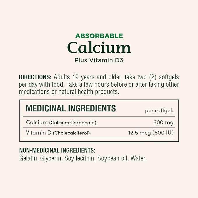 Nature's Bounty Absorbable Calcium 1200mg plus Vitamin D3 1000IU 200 count